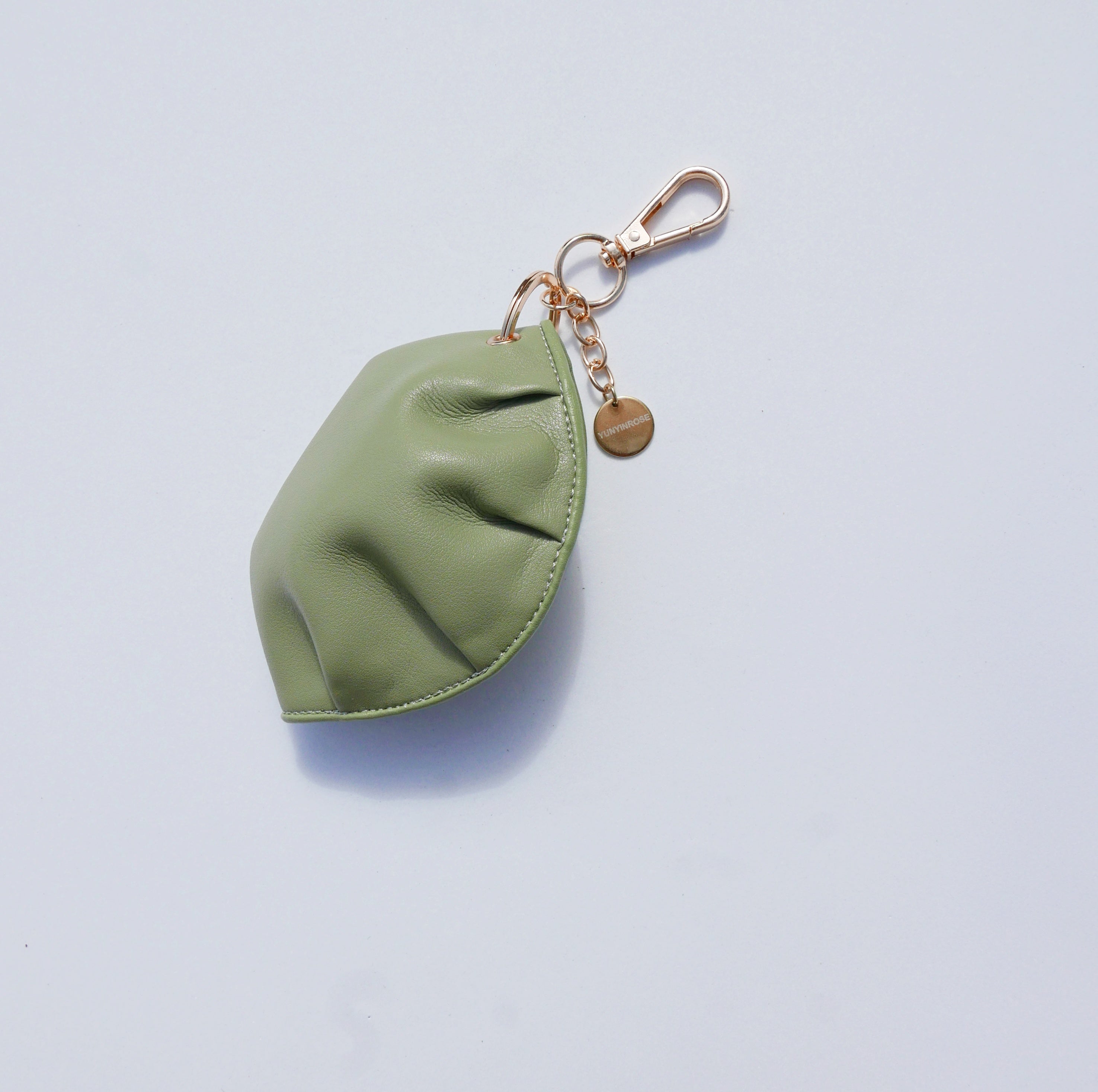 Llavero de gyoza de piel de vacuno verde