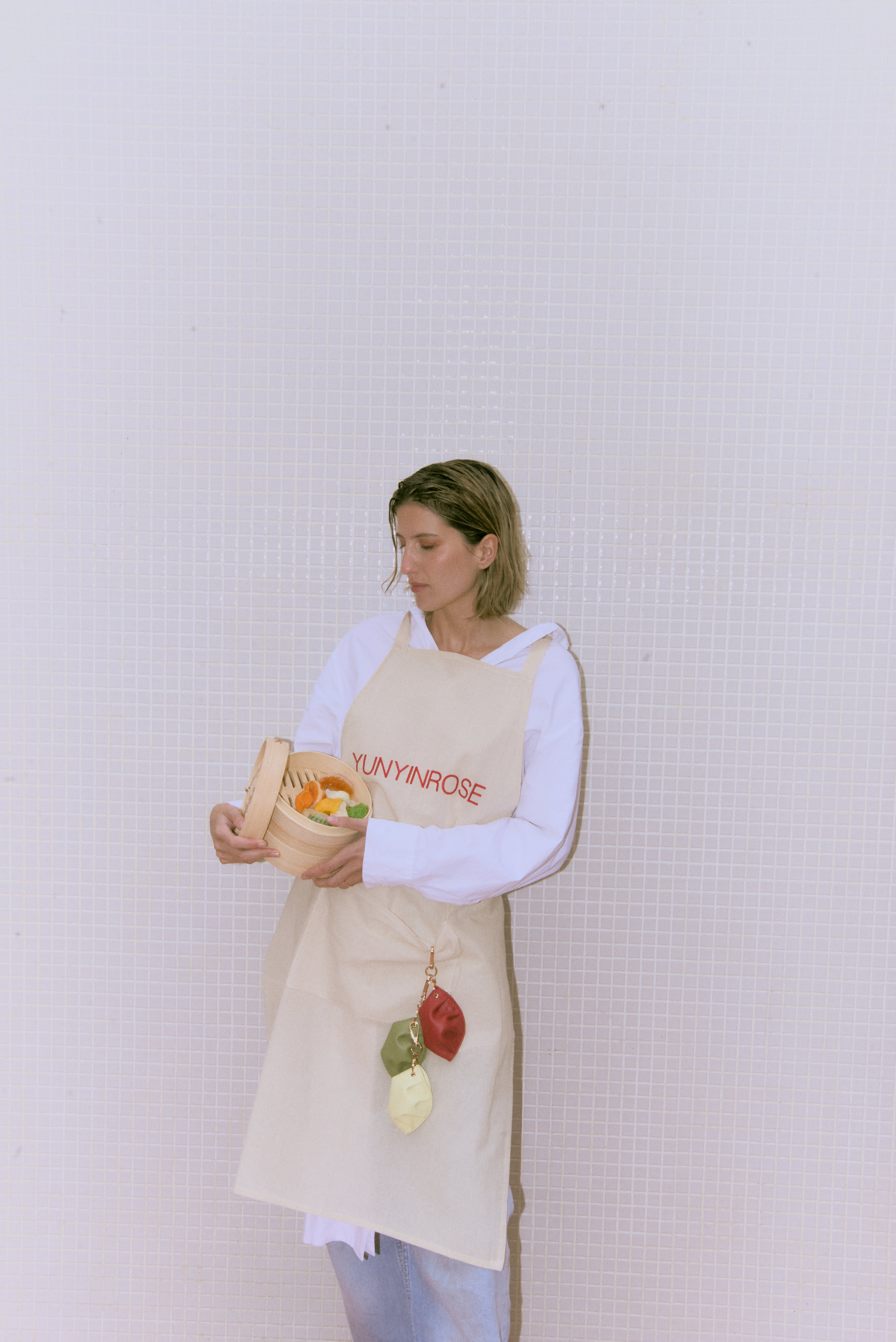 Llavero de gyoza de piel de vacuno rojo