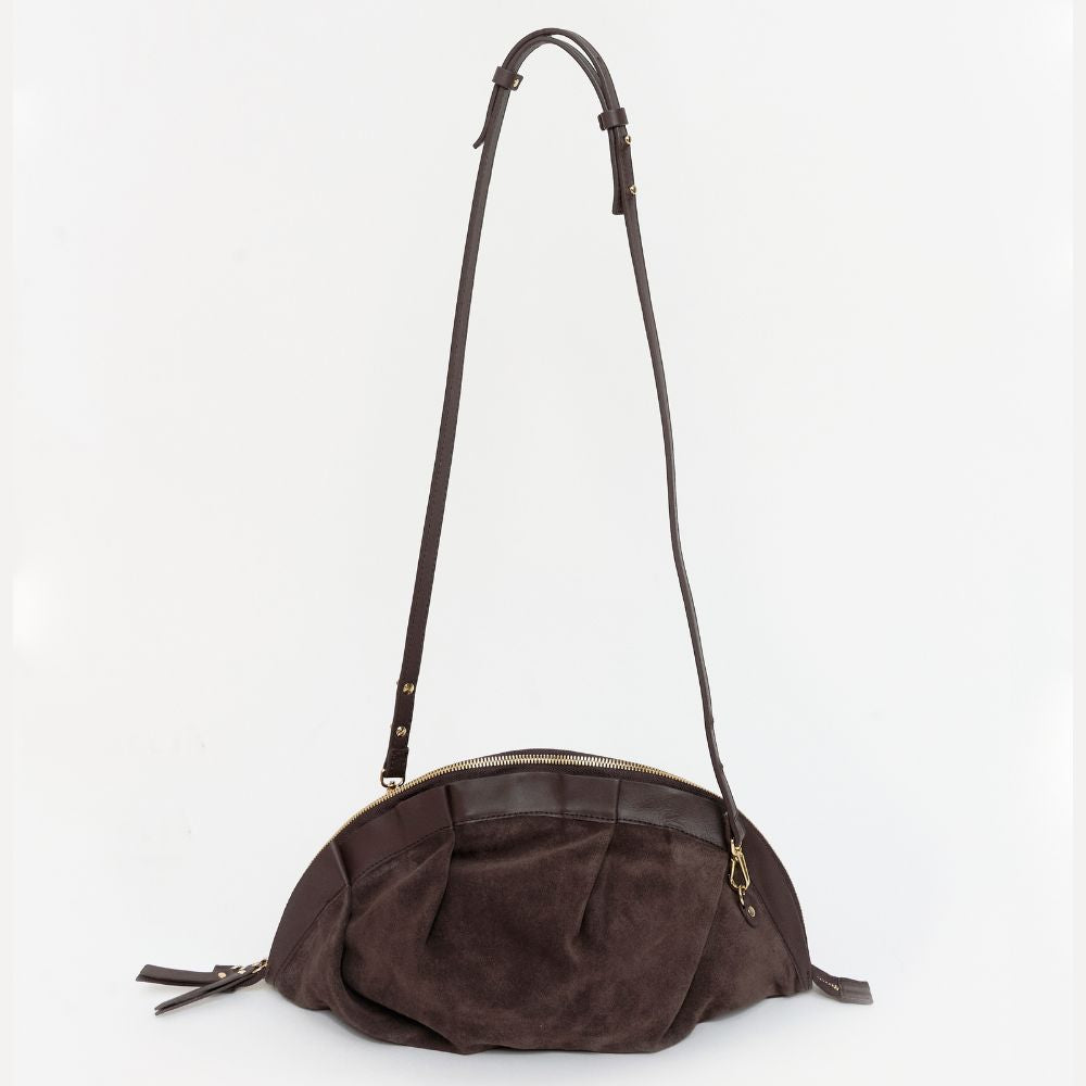 Bolso Gyoza Ante y Piel Cacao