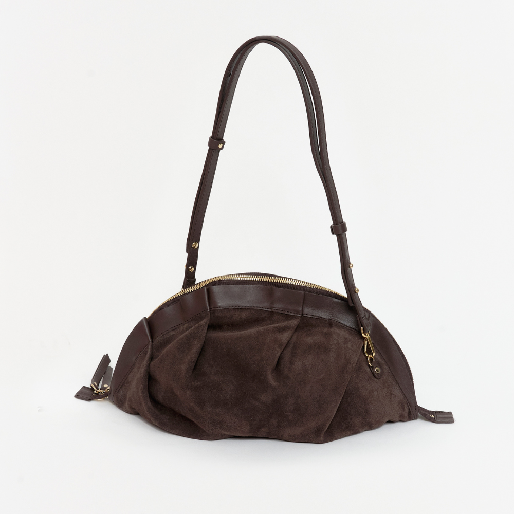 Bolso Gyoza Ante y Piel Cacao