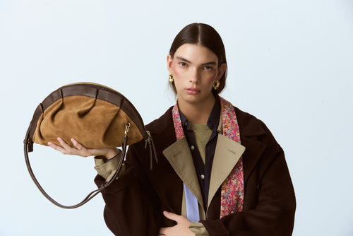 Bolso Gyoza Ante y Piel Miel