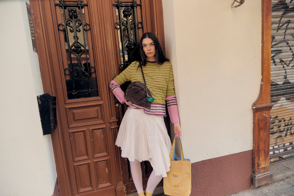 Bolso Gyoza Ante y Piel Cacao