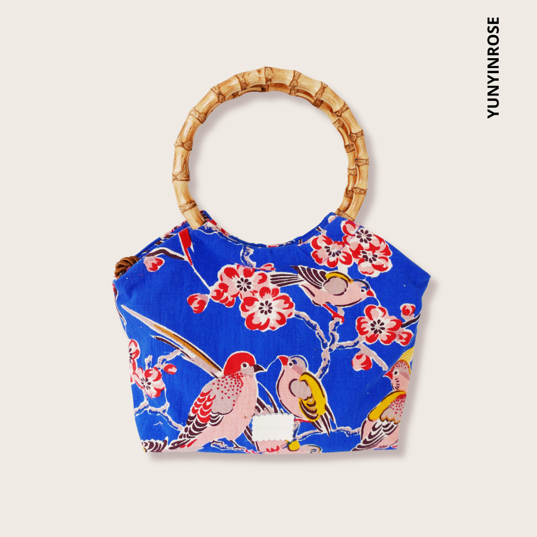 Yunyinrose bolso de algodón estampado oriental con asas de bambú