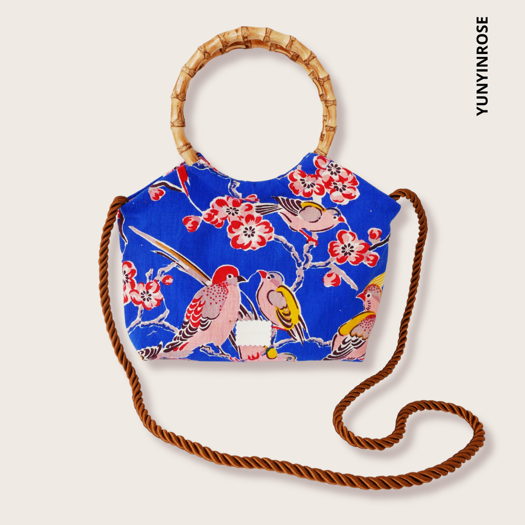 Yunyinrose bolso de algodón estampado oriental con asas de bambú