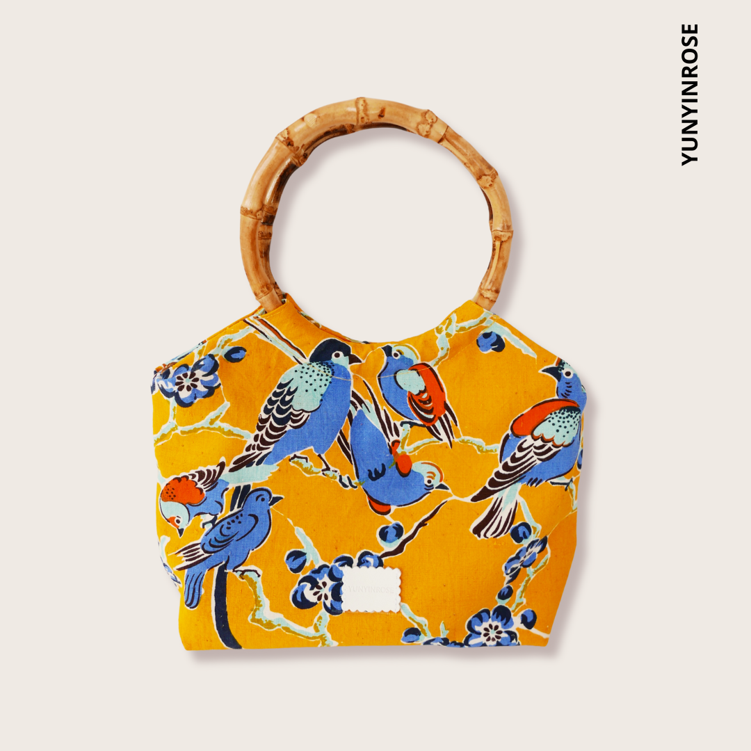 Yunyinrose bolso de algodón estampado oriental con asas de bambú