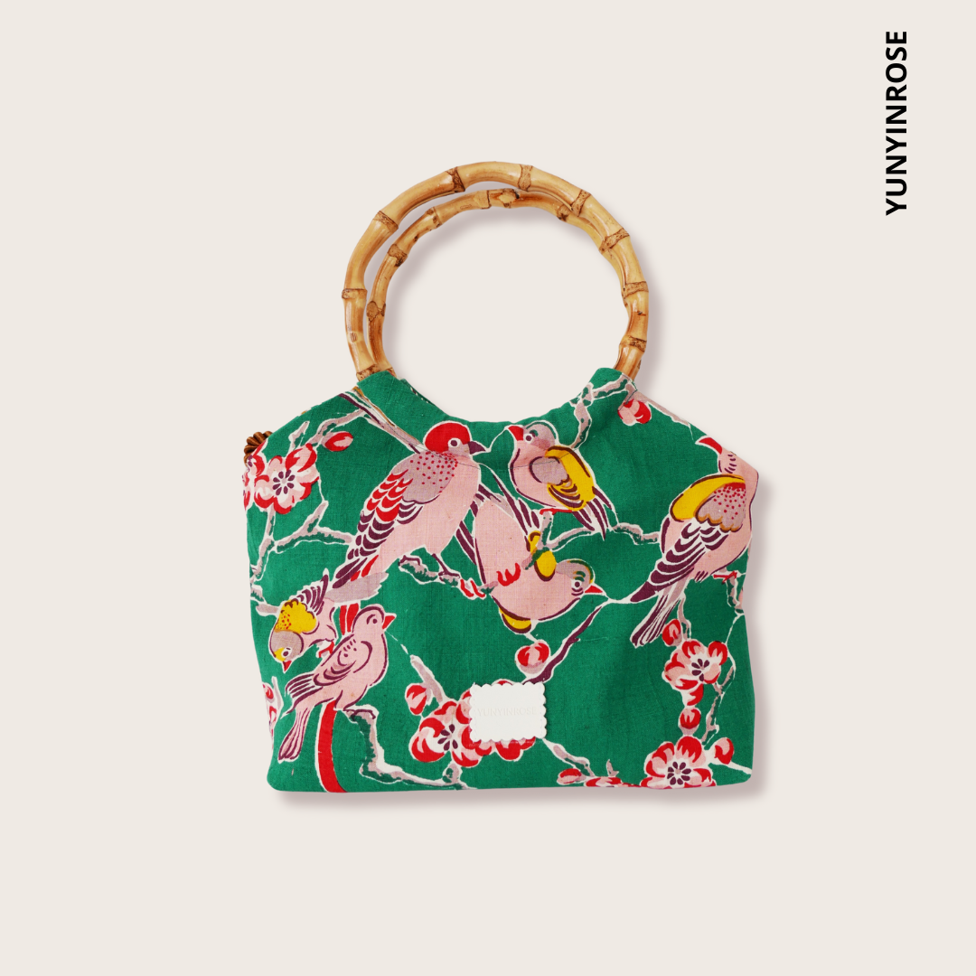 Yunyinrose bolso de algodón estampado oriental con asas de bambú