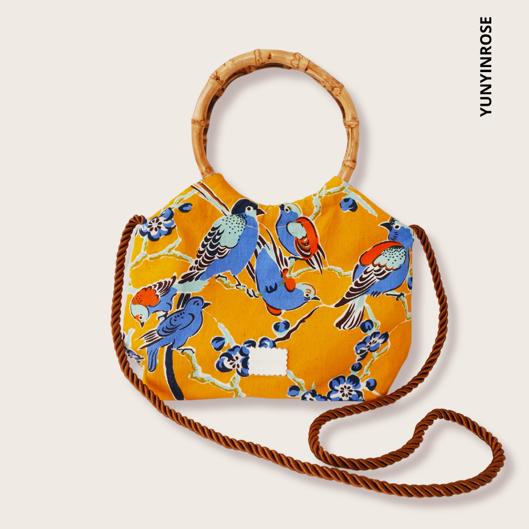 Yunyinrose bolso de algodón estampado oriental con asas de bambú