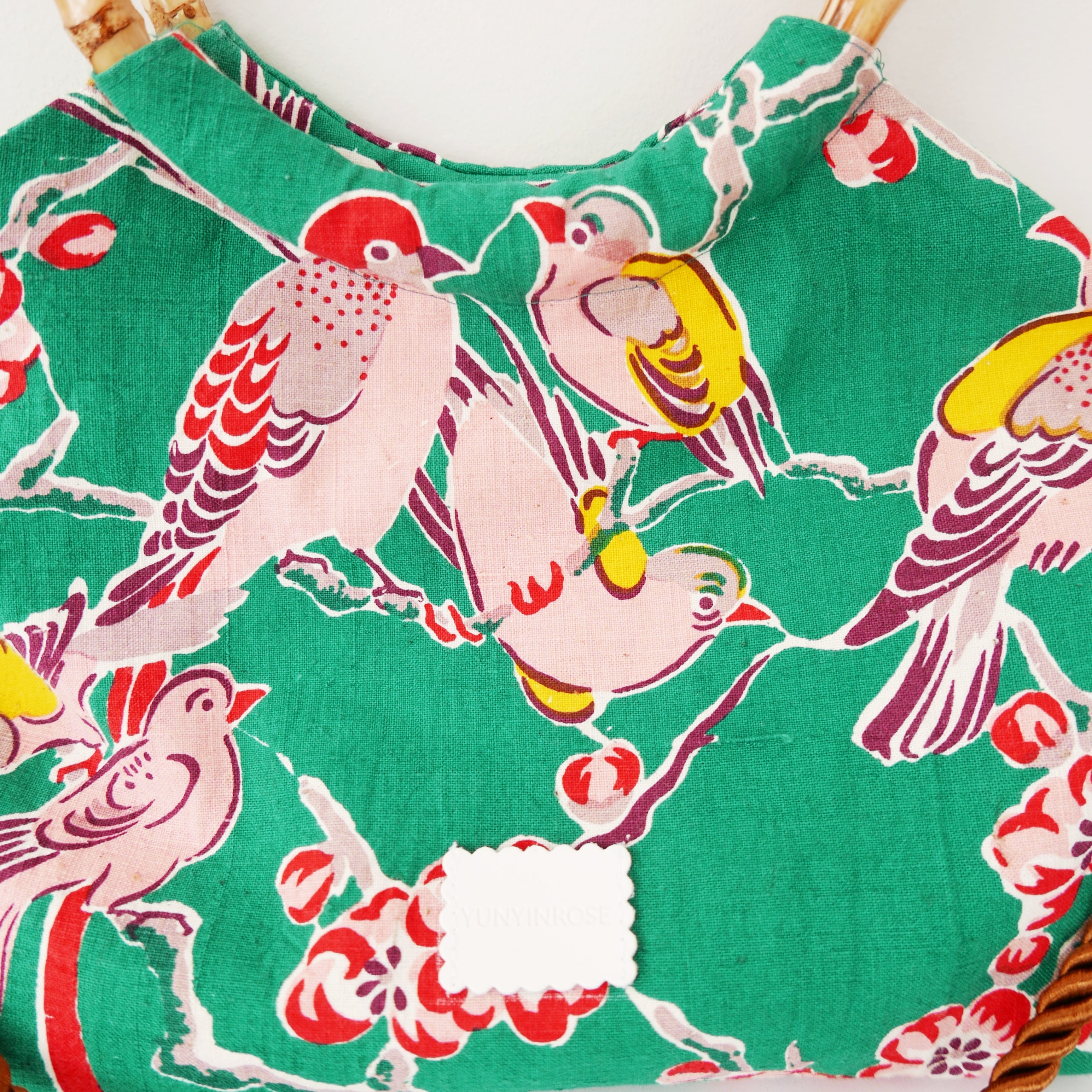 Yunyinrose bolso de algodón estampado oriental con asas de bambú