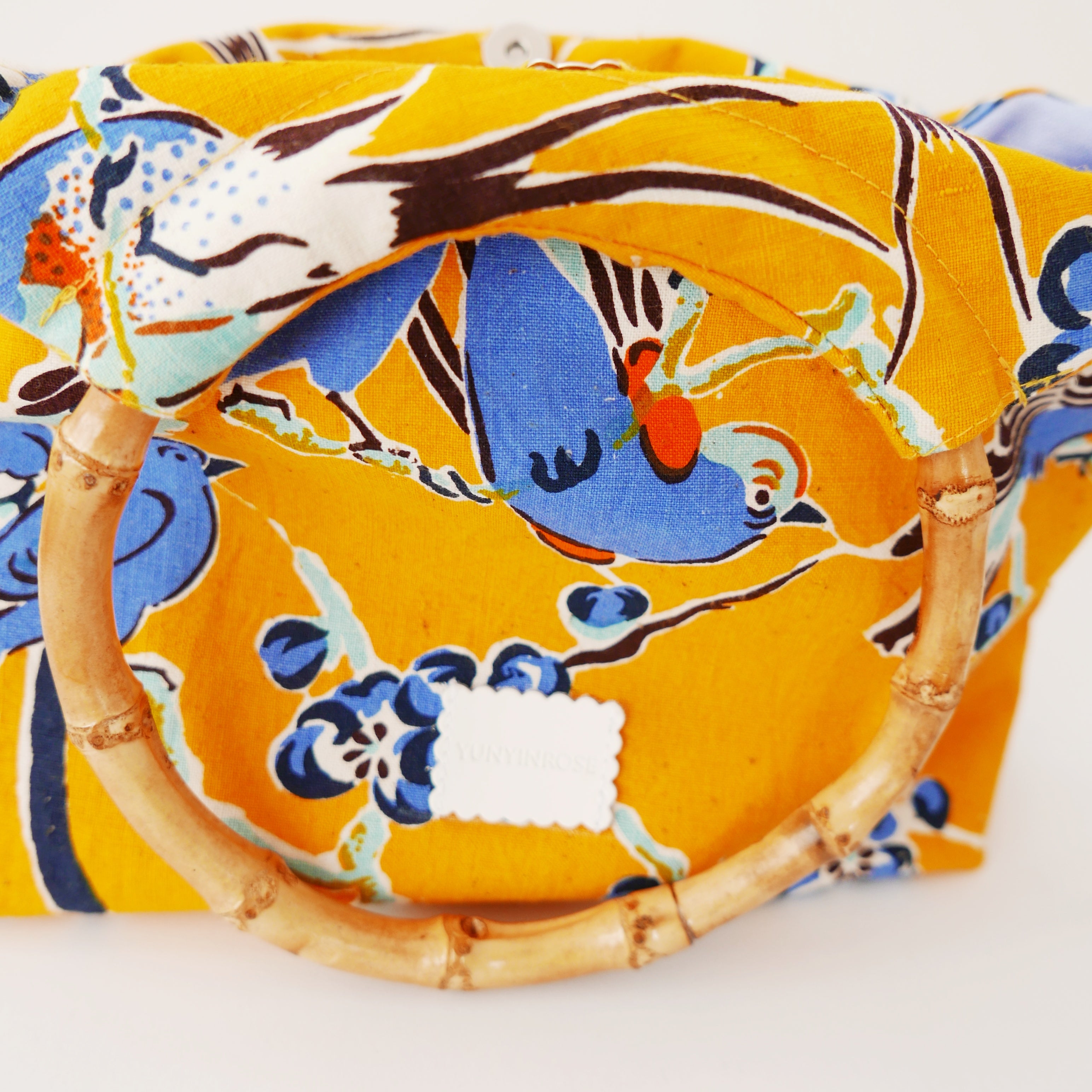 Yunyinrose bolso de algodón estampado oriental con asas de bambú