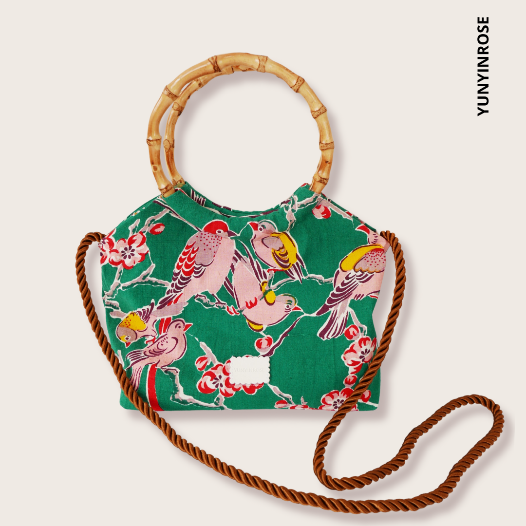 Yunyinrose bolso de algodón estampado oriental con asas de bambú